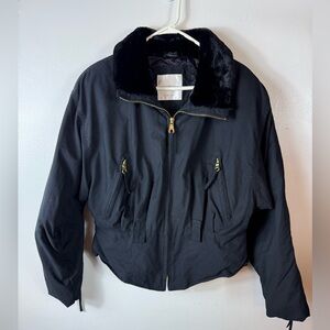 Andrew‎ Marc Womens Bomber Jacket Coat Black Faux Fur Large Thermoloft